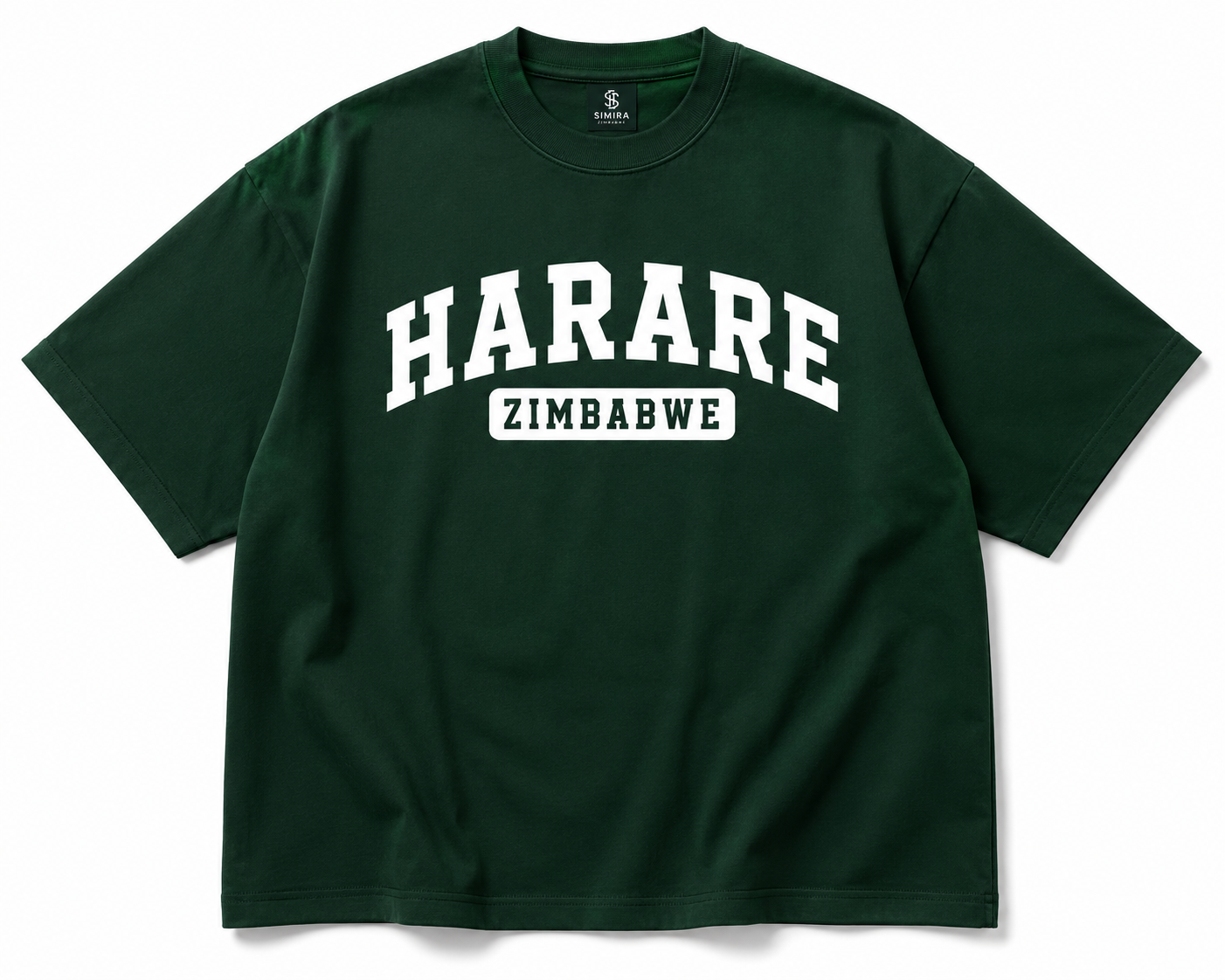 Harare Zimbabwe Oversized T-Shirt – White & Emerald | Simira Zimbabwe