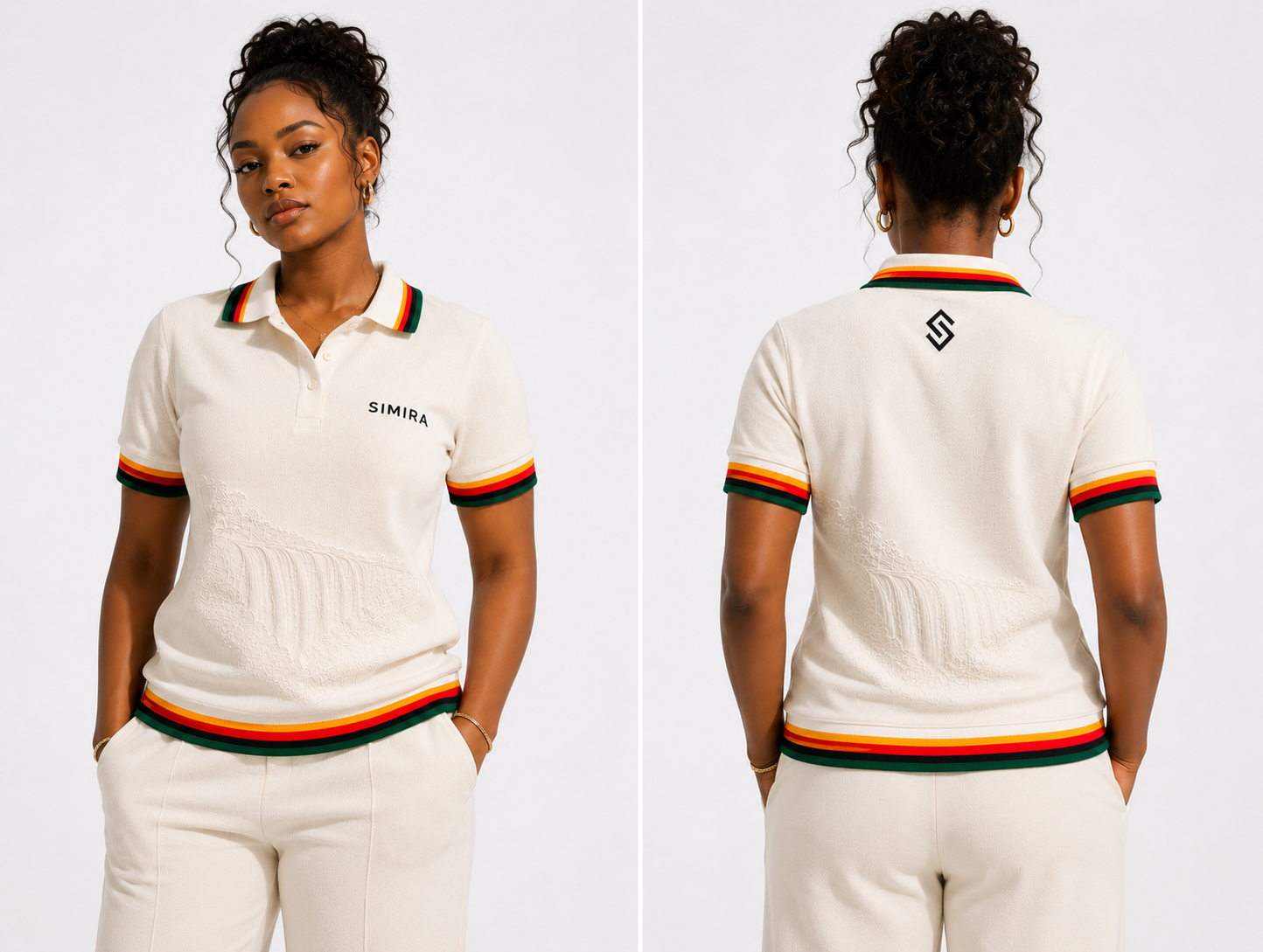 Simira Heritage Stripe Performance Golfer – Ivory Cream
