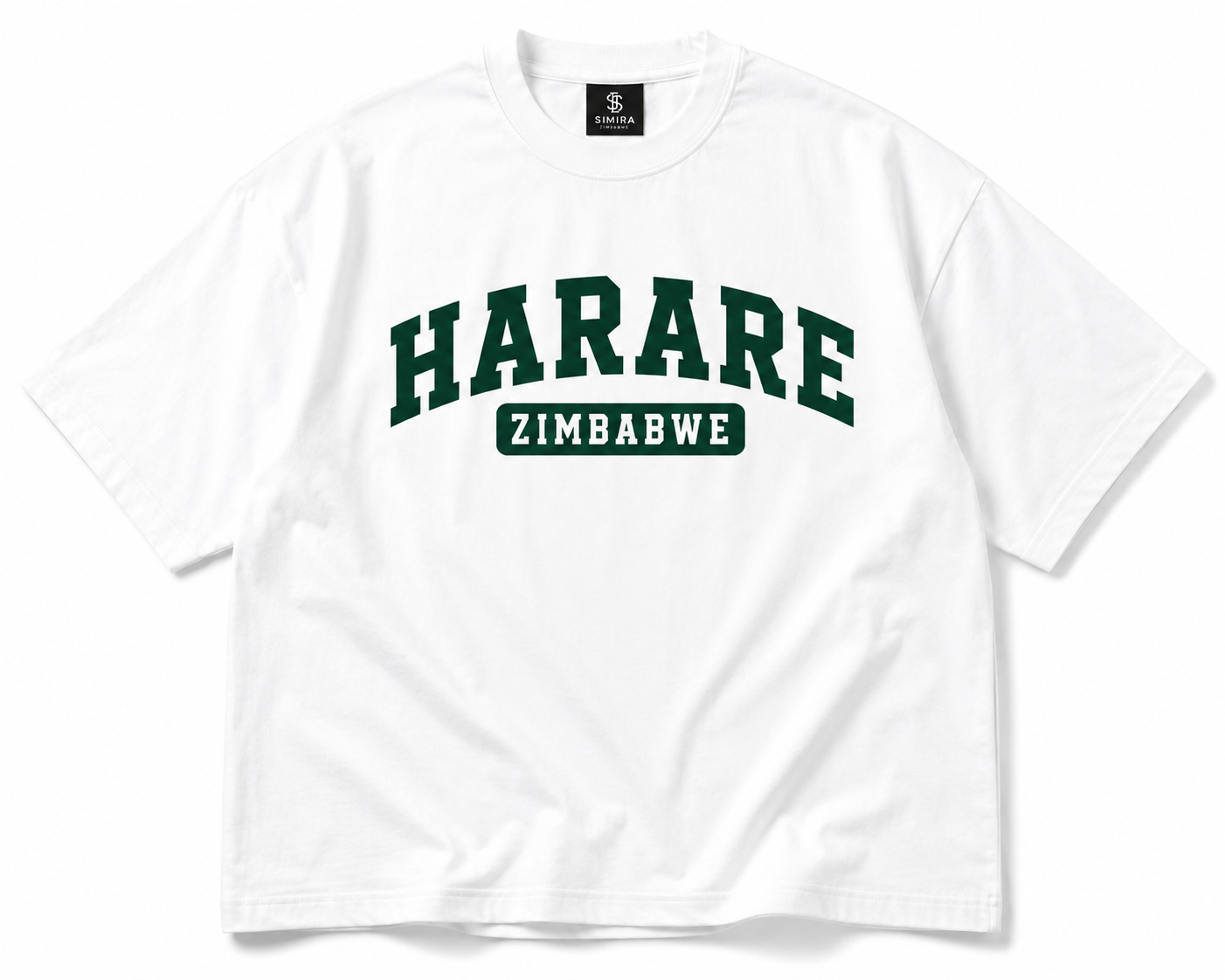 Harare Zimbabwe Oversized T-Shirt – White & Emerald | Simira Zimbabwe